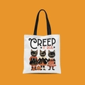 Mini Halloween canvas tote bag with Creep It Real black cats print and black handles - Creep It Real Style (FBDT02-7)