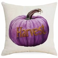 Purple pumpkin throw pillow cover with Harvest gold lettering on white background - Purple Harvest Pumpkin Style (DYM378-2)