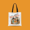 Mini vintage Halloween canvas tote bag in off-white with festive character printing - Jolly Halloween Style (FBDT02-8)