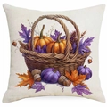 Thanksgiving square pillowcase with watercolor pumpkin basket and autumn leaves design - Pumpkin Basket Style (DYM378-3)
