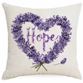 Square cream linen pillow cover featuring lavender heart wreath and purple Hope text - Lavender Hope Heart Style (DYM378-4)