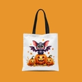 Mini Halloween canvas tote bag with cartoon bat and pumpkin on orange background - Bat Pumpkin Maple Leaf Style (FBDT02-15)