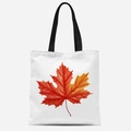 Borsa tote in tela bianca con grande stampa a foglia d'acero e manici neri - Foglia d'Acero Sfumata Rosso Arancio(FBDT21-2)