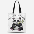 Cute panda print canvas tote bag with black straps and I Eat Until I Get Sleepy slogan - I Eat Until I Get Sleepy Style (FBDT08-6)