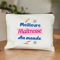 Linnen make-uptasje met Franse lerarenquote en illustraties van kantoorspullen - 21.5*15cm Hoge Dichtheid Linnen / Stationery Madeliefje Patroon (TSND29-11)