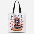 Sac fourre-tout en toile blanc et noir avec motif d'automne raton laveur et citrouille - Raton Laveur Portant des Vêtements d'Automne(FBDT21-8) / 33*39cm
