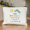 Détail de la trousse de maquillage en toile avec message Merci Maîtresse imprimé - 21.5*15cm Lin Haute Densité / Motif Arc-en-ciel Insecte Coloré (TSND29-4)