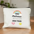 Détail de la trousse en lin avec impression Merci Maitresse et fermeture éclair noire - 21.5*15cm Lin Haute Densité / Motif Arc-en-ciel Coeur (TSND29-2)