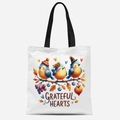 Sac fourre-tout en toile blanche avec illustration d'oiseaux d'automne et texte Grateful - Trois Oiseaux Sur des Branches(FBDT21-10) / 33*39cm