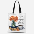 Sac fourre-tout en toile blanche avec imprimé aquarelle de livres, café et marguerites - Livres Café et Marguerites(FBDT21-15) / 33*39cm