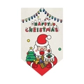 Festone natalizio con scritta Happy Christmas, Babbo Natale e alberi su tessuto di lino - Stile Cartone Animato Babbo Natale e Pupazzo di Neve (DQ05-3)