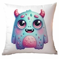 Cute turquoise monster throw pillow cover with pink horns and big eyes for home decor - 45*45cm Short Plush Single Sided Without Core / Cyan Blue Cute Big Eye Monster (CDR370-9)