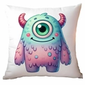 White square cushion cover featuring a cute one-eyed monster cartoon illustration - 45*45cm Short Plush Single Sided Without Core / One-Eyed Pink Purple Cyan Monster (CDR370-16)