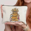 Borsa da trucco in lino crema con stampa albero di matite e scritta per insegnanti - Fantasia Albero di Natale Matita (TSND25-1) / 21.5*15cm