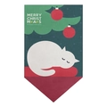 Merry Christmas garden flag with white cat sleeping by tree on linen fabric - Warm Winter Cat Illustration (DQ02-3)