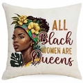 Linen pillowcase featuring a black queen portrait and yellow floral turban design - Yellow Floral Ethnic Woman (DYM377-5)