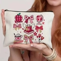 Borsa cosmetica in tela con fiori rosa e illustrazioni educative per insegnanti - Stampa Combo Cancelleria Scolastica (TSND25-2) / 21.5*15cm