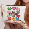 Canvas makeup bag with colorful heart prints and positive teacher-themed text - Positive Heart Text Print (TSND25-5) / 21.5*15cm