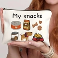 Borsa cosmetica bianca in tela con stampa di cani My Snacks e chiusura con cerniera nera - Tema Snack per Cani (THZB14-10)