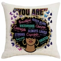 Square linen pillow cover featuring a Black girl silhouette with Bible verses and butterflies - Bible Verses And Butterflies Design (DYM377-18)