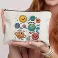 Canvas makeup bag with 'Learning is out of this world' cartoon solar system print - Learning is Out of this World Solar System (TSND25-16) / 21.5*15cm