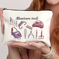 Pochette trucchi color panna con stampa Manicure Tools e illustrazioni kit per unghie - Tema Conservazione Strumenti Manicure (THZB14-14)