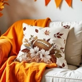 Detail of vintage maple leaf and rugby pillow cover on a white leather sofa with a blanket - Autumn Football Floral Pattern (DYM379-1) / 45*45cm Cover Only