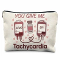 Off-white canvas makeup bag with medical patterns and 'You Give Me Tachycardia' print - You Give Me Tachycardia (TSND37-40)