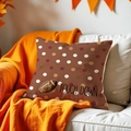 Detail of rugby-themed autumn pillowcase with Touch Down text and maple leaf accents - Polka Dot Touch Down Football (DYM379-2) / 45*45cm Cover Only