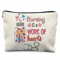 Nurse themed canvas makeup bag with heart illustration and Nursing is a work of hearts print - Nursing Work of Hearts Combination (TSND37-35)