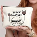 Borsa in tela bianco sporco con stampa creativa caricabatterie e cerniera nera - Tema Umorismo Batteria Creativo (THZB14-19)