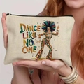 Pochette trucchi in lino con stampa ballerina retrò e scritta Dance Like No One - Lino Fino / Tema della Danza (THZB18-3)