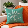 Detail of teal cushion with Home Sweet Home print on a white sofa with knitted throw - Home Sweet Home Style (SP005-2) / 45*45cm Single Side Print Without Core
