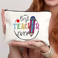 Borsa da trucco in tela bianca con stampa Best Teacher Ever e grafiche colorate - Tema Best Teacher Ever (THZB14-22)