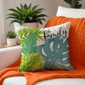 Tropical leaf print throw pillow cover with family text for farmhouse sofa decor - Family Letter Style (SP005-4) / 45*45cm Single Side Print Without Core