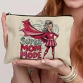 Canvas makeup bag featuring Super Mom Mode superhero illustration and black zipper - 21.5x15cm / Super Mom (THZB18-6)