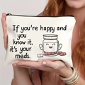 Borsa cosmetica in tela bianca con scritte artistiche e simpatica illustrazione - Tema Flacone di Pillole Antropomorfo dei Cartoni Animati (THZB14-26)