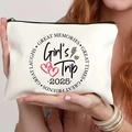 Borsa da trucco in tela bianca con stampa Girl's Trip 2025 e cerniera in metallo nero - Tema Girl's Trip 2025 (THZB14-29)