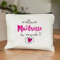 Pochette in tela bianca con cuore rosa e testo Meilleure Maitresse du monde - Migliore Maestra Stampa (TSND28-3) / 21.5*15cm