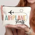 Borsa cosmetica in tela bianca con stampa aereo e cerniera nera per viaggi - Tema Viaggio Airplane Stuff (THZB14-32)