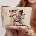 Canvas makeup bag featuring humor wedding fitness illustration and top zipper closure - 21.5x15cm / Sweating for the Wedding (THZB18-14)