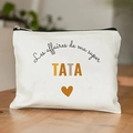Borsa trucco in tela bianca con zip e stampa Les affaires de ma super TATA - Cose Della Mia Super Zia Stampa (TSND28-13) / 21.5*15cm