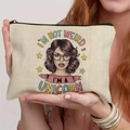 Beige canvas makeup bag with unicorn quote and girl illustration held by hands - 21.5x15cm / I'm a Unicorn (THZB18-17)