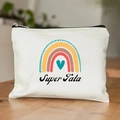 White canvas pouch featuring colorful rainbow print and Super Tata text design - Super Aunt Rainbow Style (TSND28-16) / 21.5*15cm