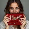 Red cosmetic travel bag with Home Sweet Home print and durable zipper closure for women - Red HOME Pattern (TSND45-1) / 21.5x15cm