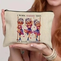 Funny beige canvas makeup bag with sassy stripper quote and senior dancers print - 21.5x15cm / Work Harder (THZB18-26)