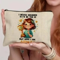 Canvas makeup bag featuring a Best Mom Ever illustration with a gold trophy print - 21.5x15cm / Best Mom Ever (THZB18-29)