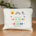 Trousse à maquillage en lin avec imprimés soleil arc-en-ciel et texte pour l'enseignant - 21.5*15cm Lin Haute Densité / Motif Cerf-volant Soleil Souriant (TSND29-3)