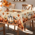 Detailed close-up of autumn tablecloth showing pumpkin and maple leaf patterns - Beige Pumpkin Style (ZB696-2) / 40*60cm Brushed Fabric