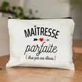 Linnen make-uptas voor leraren met Franse tekst MAÎTRESSE parfaite print - 21.5*15cm Hoge Dichtheid Linnen / Rood Hart Pijl Patroon (TSND29-6)